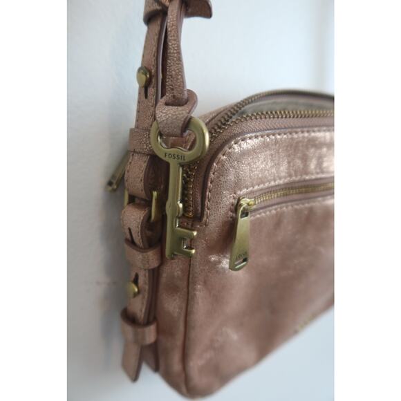 Fossil Piper Toaster Leather Crossbody Bag Metallic Rose Gold - Picture 5 of 8